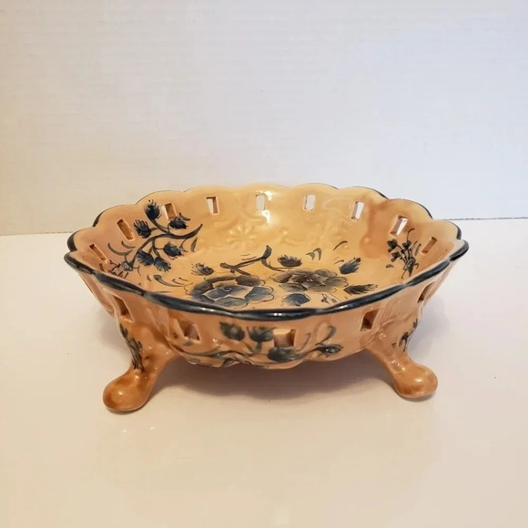 Vintage Katherine's Collection Handpainted Footed Blue Floral Candy Dish. - Picture 2 of 6